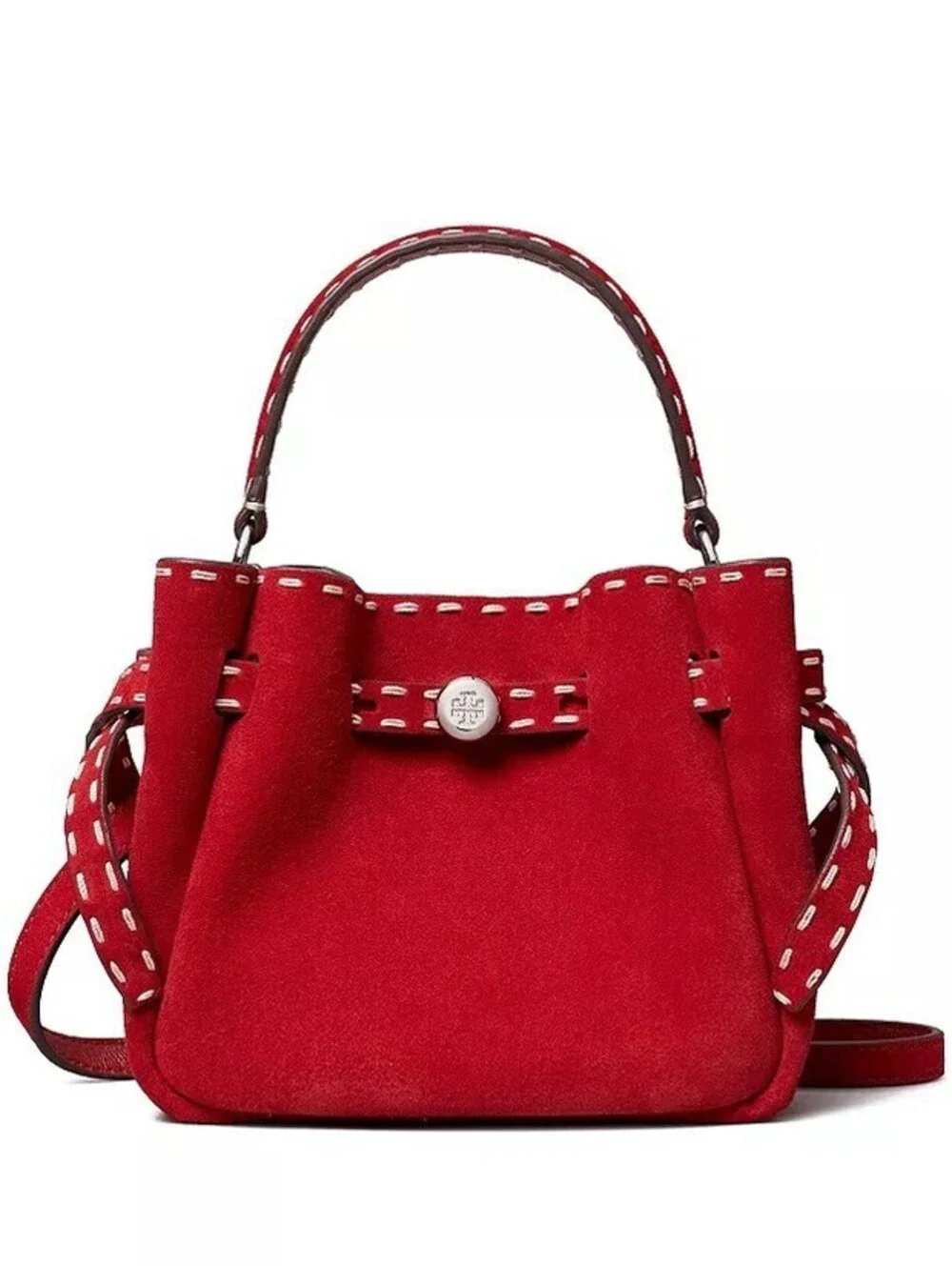 Tory Burch Mini Romy Suede Bucket Bag NWT Toucan Red